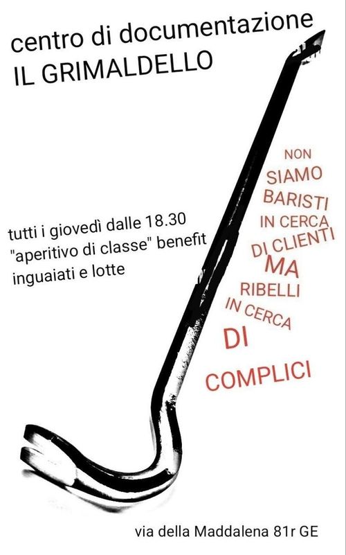 Aperitivo benefi tutti giovedì!cibarie, beveraggi, distro, musica e ciarle in libertá!non siamo baristi in cerca di clienti ma  ribelli in cerca di complici