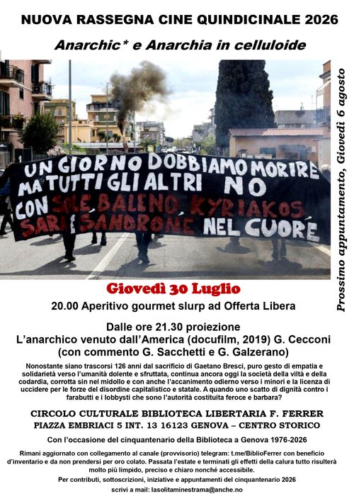 Nuova Rassegna cine quindicinale 2026 Anarchic* e Anarchia in celluloide
