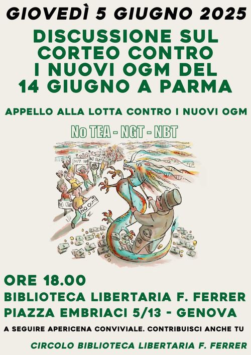 Discussione sul corteo contro i nuovi ogm del 14 Giugno a Parma