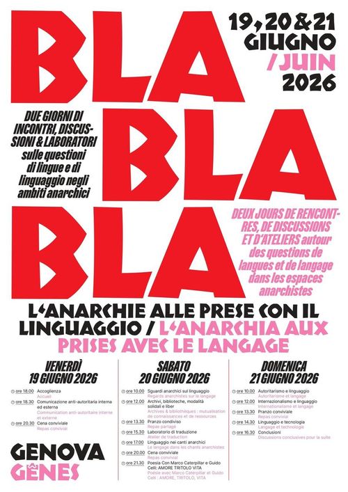 BLA BLA BLA - incontri , discussioni, poesia e laboratori su "Anarchia alle prese con il linguaggio"